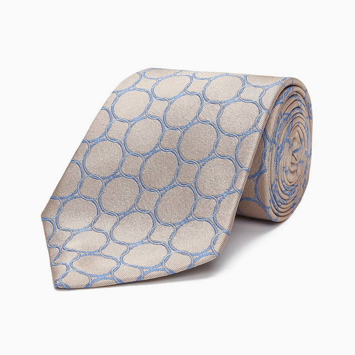 Toffee and Powder Blue Circle Jacquard Silk Tie Image 4