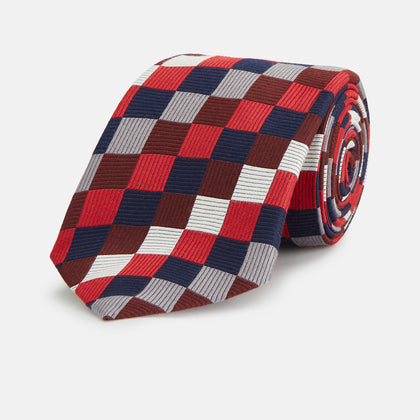 Burgundy Checkerboard Silk Jacquard Tie