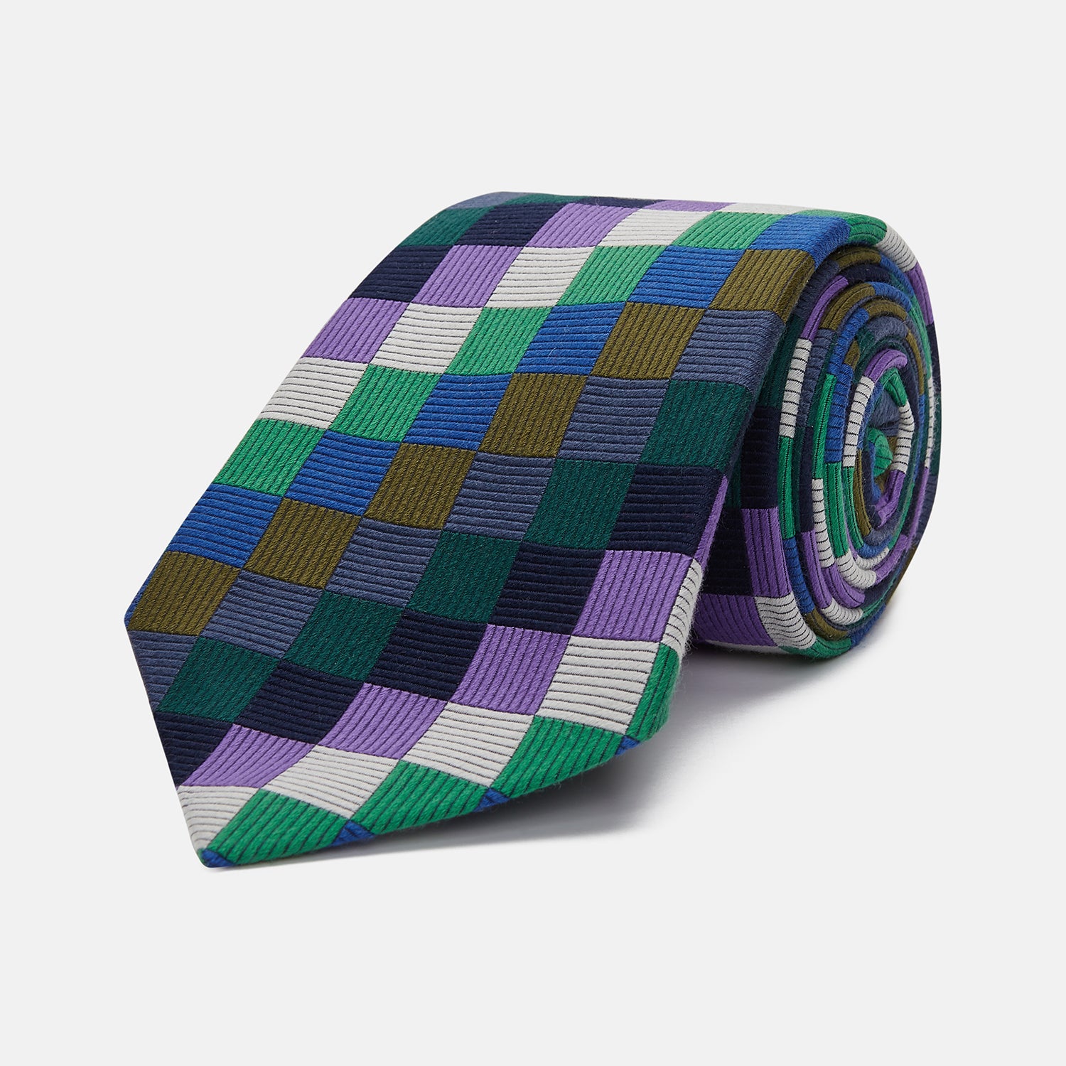 Multicoloured Checkerboard Silk Jacquard Tie