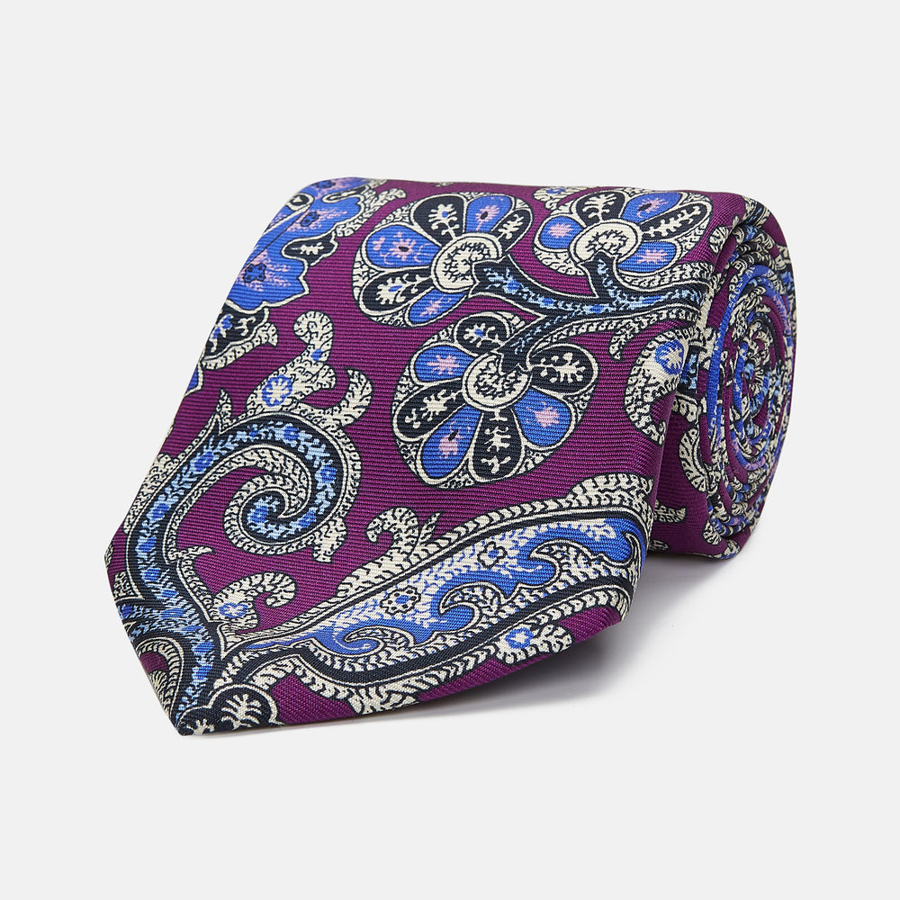 Magenta and Turquoise Twisted Paisley Silk Tie