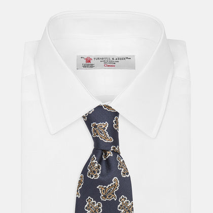 Navy Paisley Floral Cotton Silk Blend Tie Image 3
