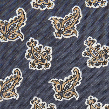Navy Paisley Floral Cotton Silk Blend Tie Image 1