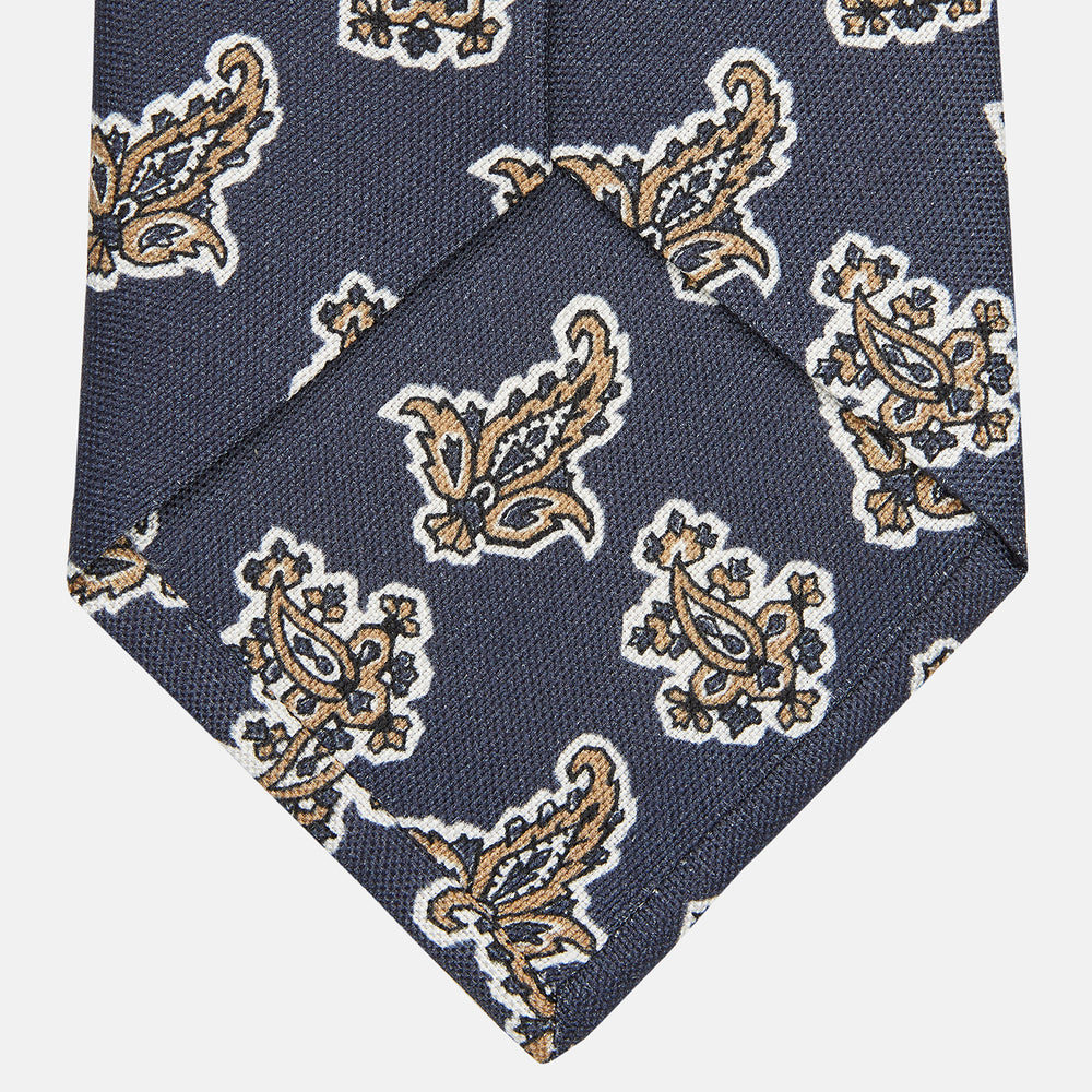 Navy Paisley Floral Cotton Silk Blend Tie
