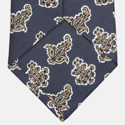 Navy Paisley Floral Cotton Silk Blend Tie Image 2