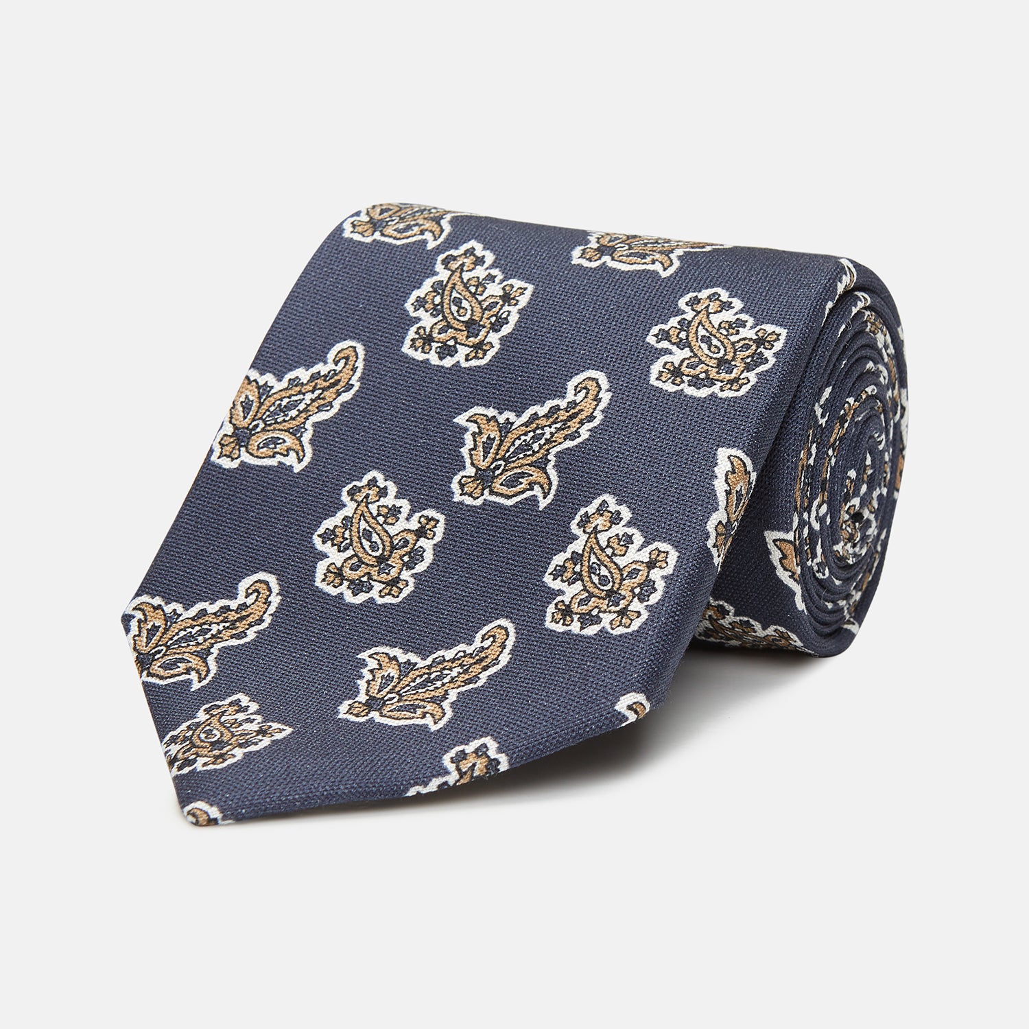 View 1 of product Navy Paisley Floral Cotton Silk Blend Tie