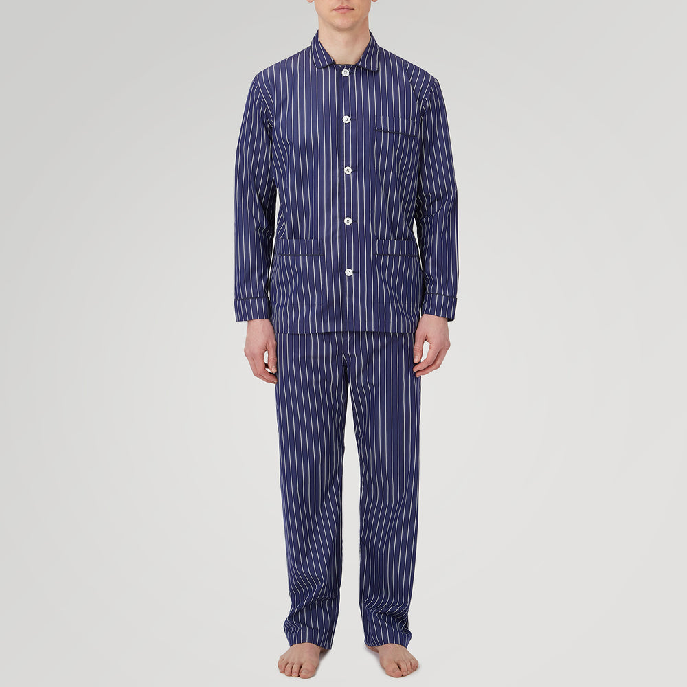Navy Stripe Cotton Modern Pyjama Set