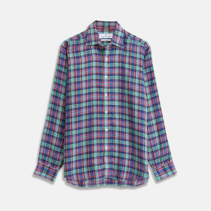 Green and Red Madras Check Linen Fabric Image 1