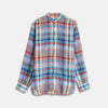 View 1 of product Red and Teal Madras Check Weekend Fit Linen Shirt with Stand Collar and 1-Button Cuff