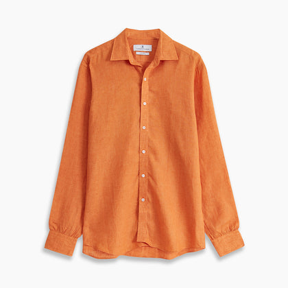 Orange Weekend Fit Long Sleeve Linen Shirt with Derby Collar and 1-Button Cuffs Image 6