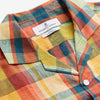 Orange Madras Check Holiday Fit Long Sleeve Linen Shirt with Revere Collar and 1-Button Cuff