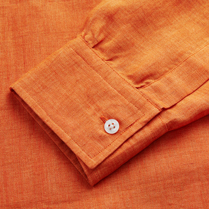 Orange Weekend Fit Long Sleeve Linen Shirt with Derby Collar and 1-Button Cuffs Image 3
