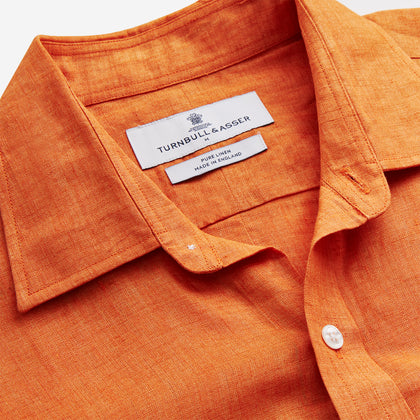 Orange Weekend Fit Long Sleeve Linen Shirt with Derby Collar and 1-Button Cuffs Image 2