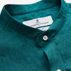 View 4 of product Teal Weekend Fit Long Sleeve Linen Shirt with Stand Collar and 1-Button Cuff