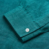 Teal Weekend Fit Long Sleeve Linen Shirt with Stand Collar and 1-Button Cuff