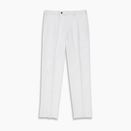 White Cotton Pleated Trousers Image 4
