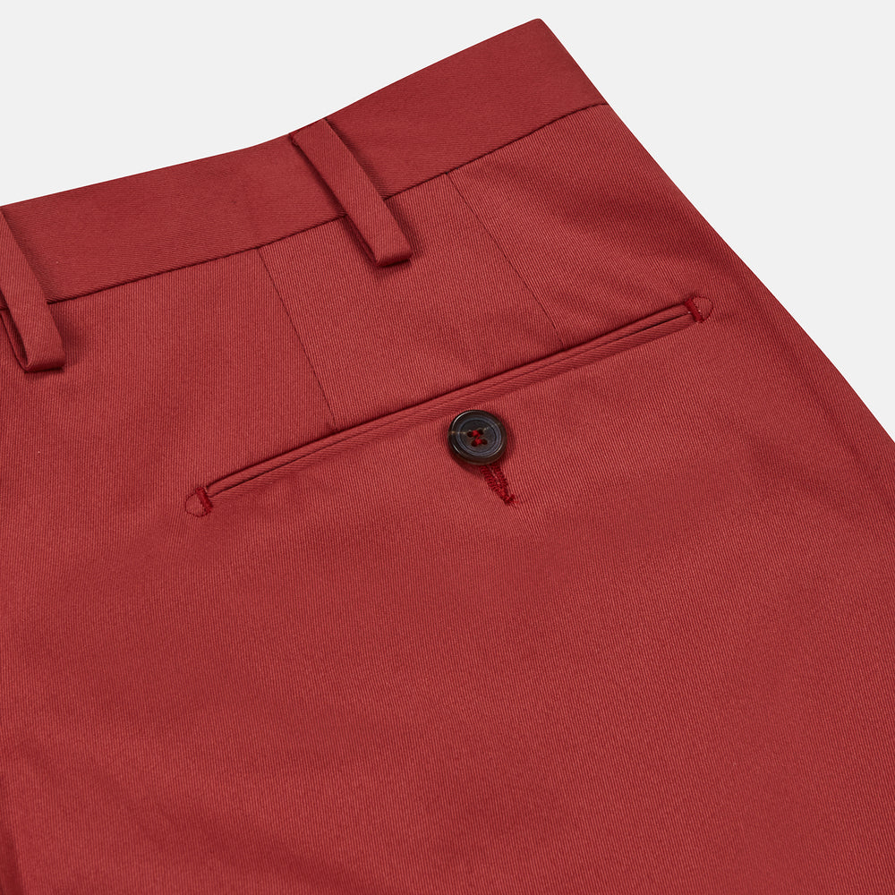Clay Red Cotton Twill Pleated Trousers