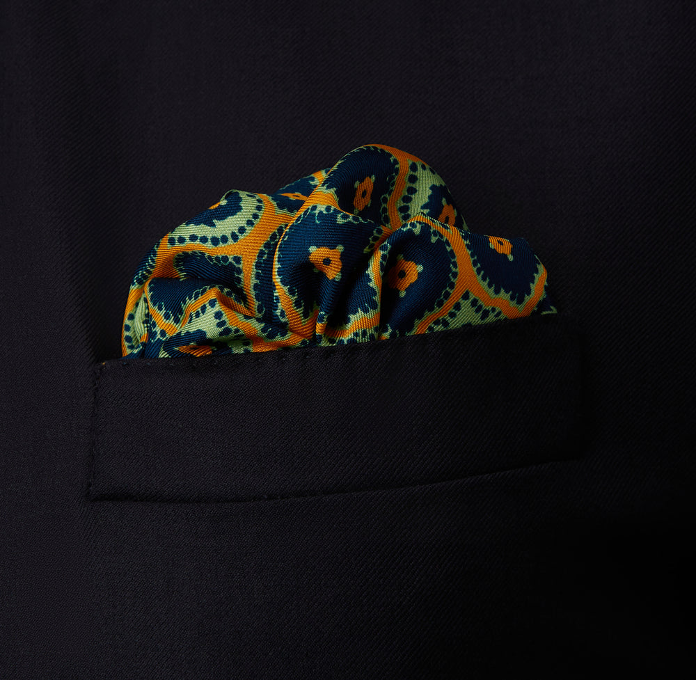 Yellow Medallion Print Silk Pocket Square