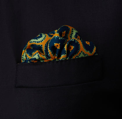 Yellow Medallion Print Silk Pocket Square