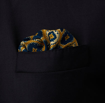 Tan Medallion Print Silk Pocket Square Image 1