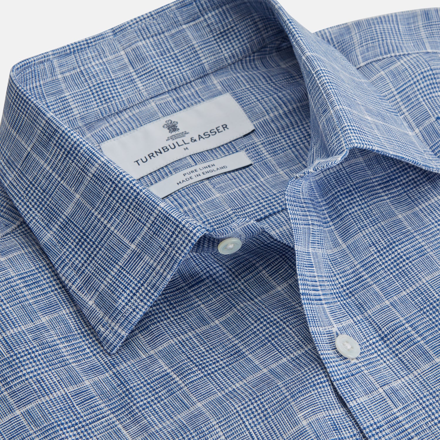 View 3 of product Indigo Linen Glen Check Weekend Fit Shirt with Derby Collar