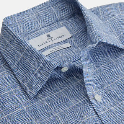Indigo Linen Glen Check Weekend Fit Shirt with Derby Collar Image 2