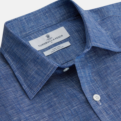 Indigo Linen Weekend Fit Shirt with Derby Collar Image 2