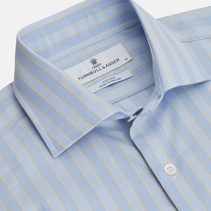 Yellow and Blue Glen Check Tailored Fit Shirt with Kent Collar Image 2