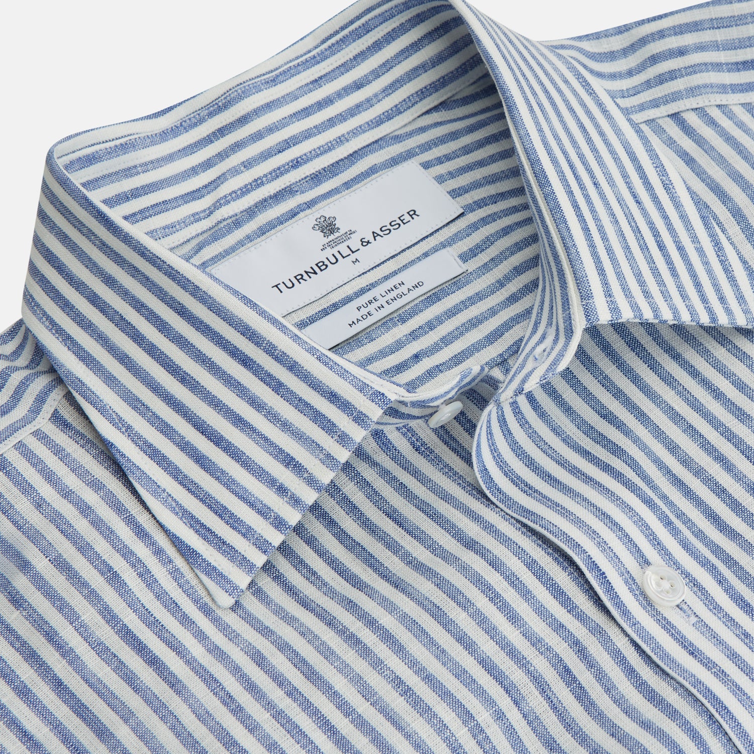 View 3 of product Sky Blue Linen Stripe Weekend Fit Shirt with Derby Collar