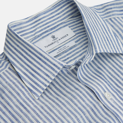 Sky Blue Linen Stripe Weekend Fit Shirt with Derby Collar Image 2