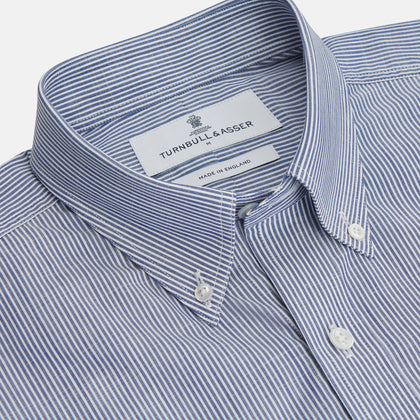Indigo Chambray Stripe Weekend Fit Shirt With Dorset Collar Image 1