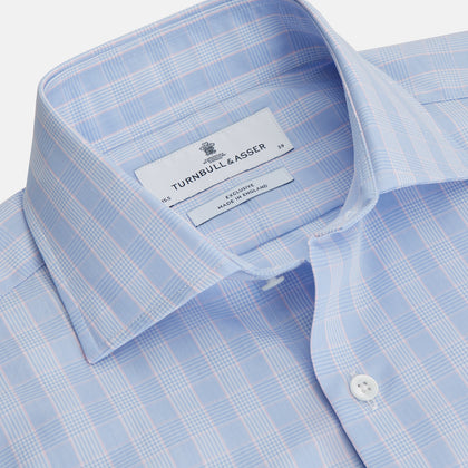 Pink and Blue Glen Check Tailored Fit Shirt with Kent Collar Image 1