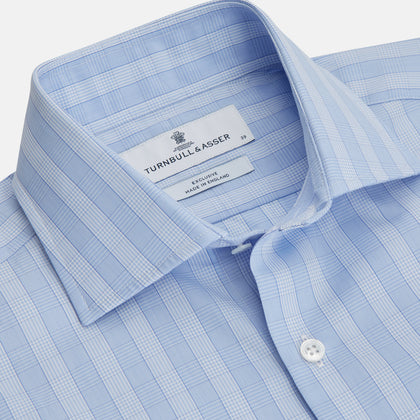 Tonal Blue Glen Check Tailored Fit Shirt with Kent Collar Image 1