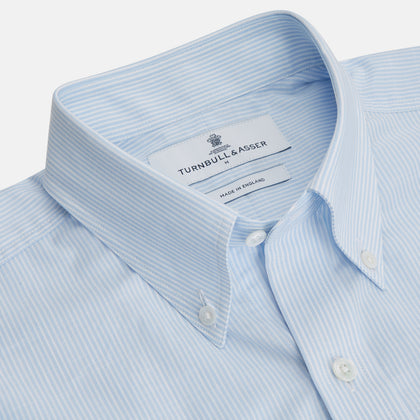 Sky Blue Chambray Stripe Weekend Fit Shirt With Dorset Collar Image 1