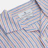 View 3 of product Blue and Red Linen Stripe Holiday Fit Shirt with Revere Collar