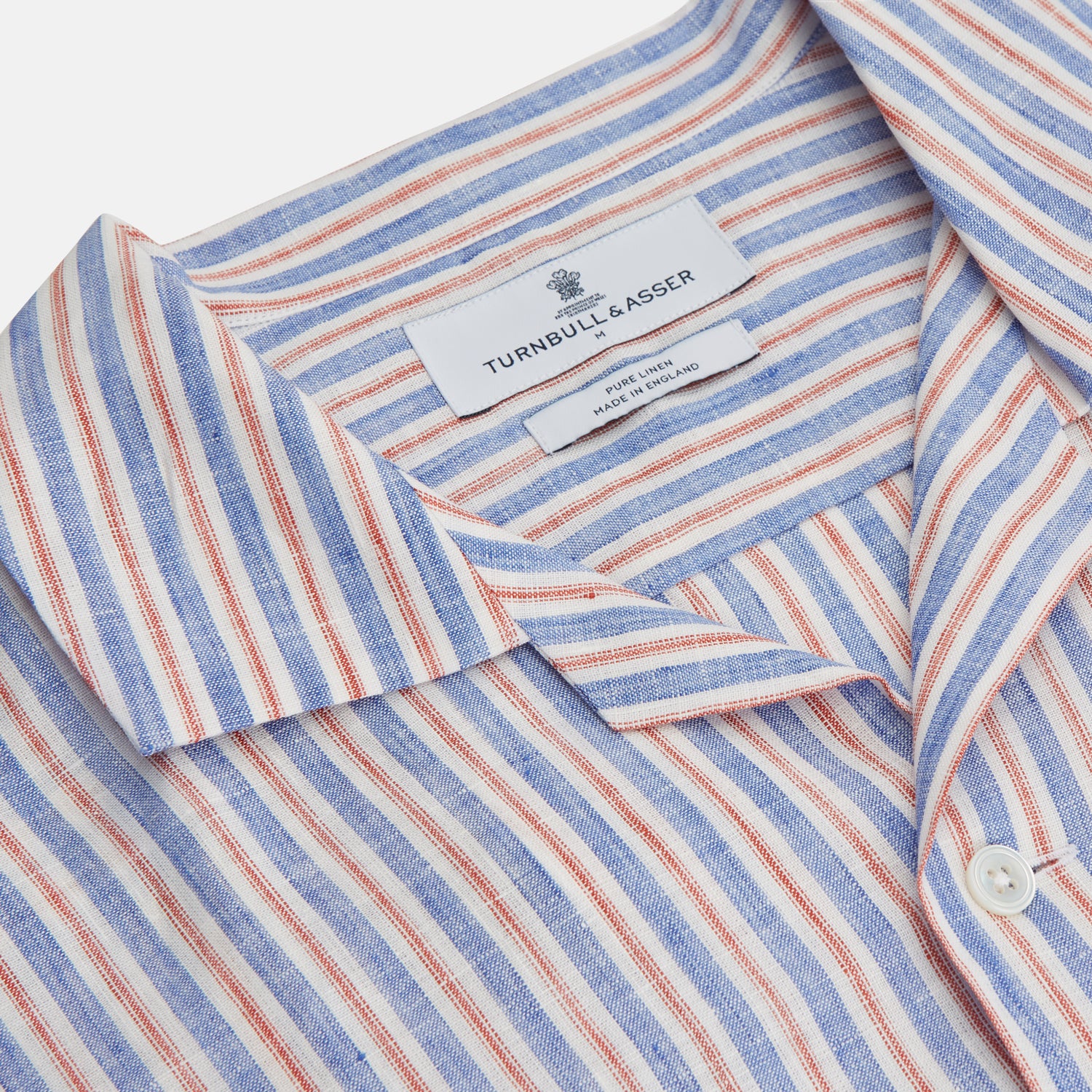 View 3 of product Blue and Red Linen Stripe Holiday Fit Shirt with Revere Collar