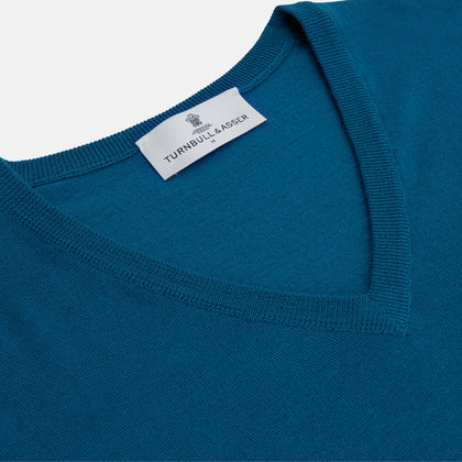 Ocean Blue Merino Kennedy V-Neck Jumper Image 1