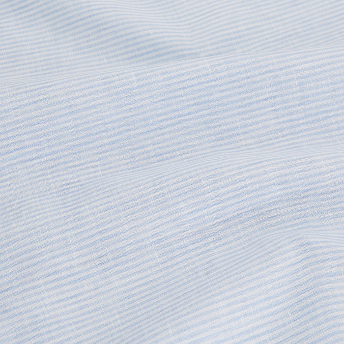 Blue Linen Stripe Holiday Fit Shirt with Revere Collar Image 3