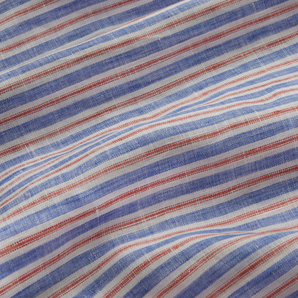 Blue and Red Linen Stripe Holiday Fit Shirt with Revere Collar Image 1