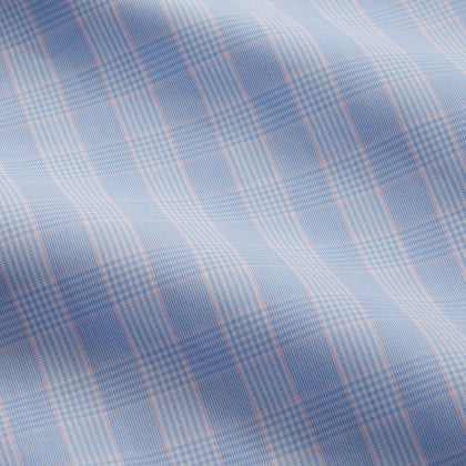 Pink and Blue Glen Check Tailored Fit Shirt with Kent Collar Image 3