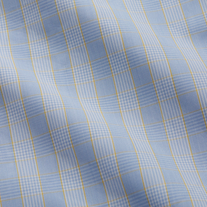 Yellow and Blue Glen Check Tailored Fit Shirt with Kent Collar Image 4