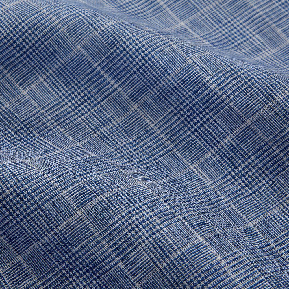 Indigo Linen Glen Check Weekend Fit Shirt with Derby Collar