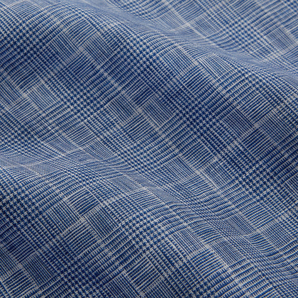 Indigo Linen Glen Check Weekend Fit Shirt with Derby Collar Image 4