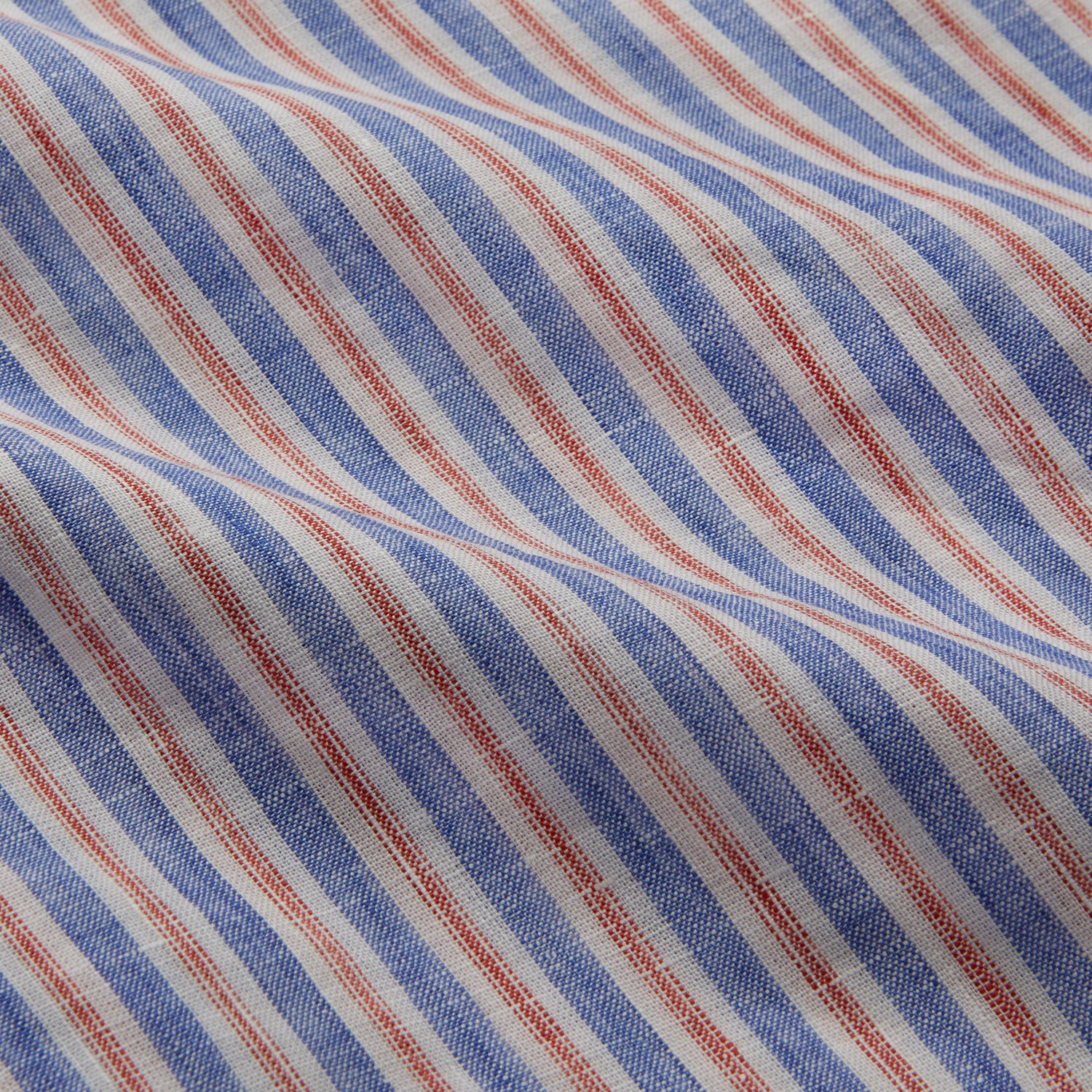 View 4 of product Blue & Red Linen Stripe Weekend Fit Shirt with Stand Collar