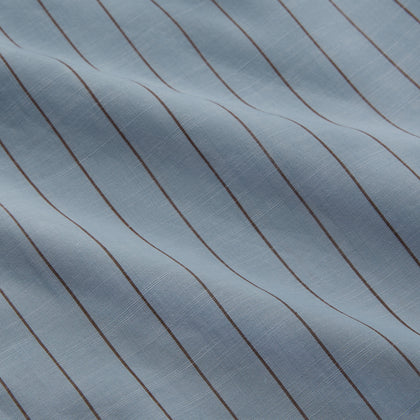 Pale Blue Stripe Cotton Holiday Fit Shirt with Revere Collar & Single Button Cuff Image 1
