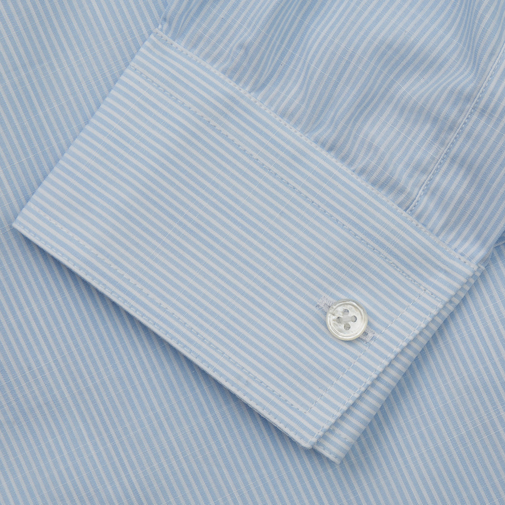 Sky Blue Chambray Stripe Weekend Fit Shirt With Dorset Collar