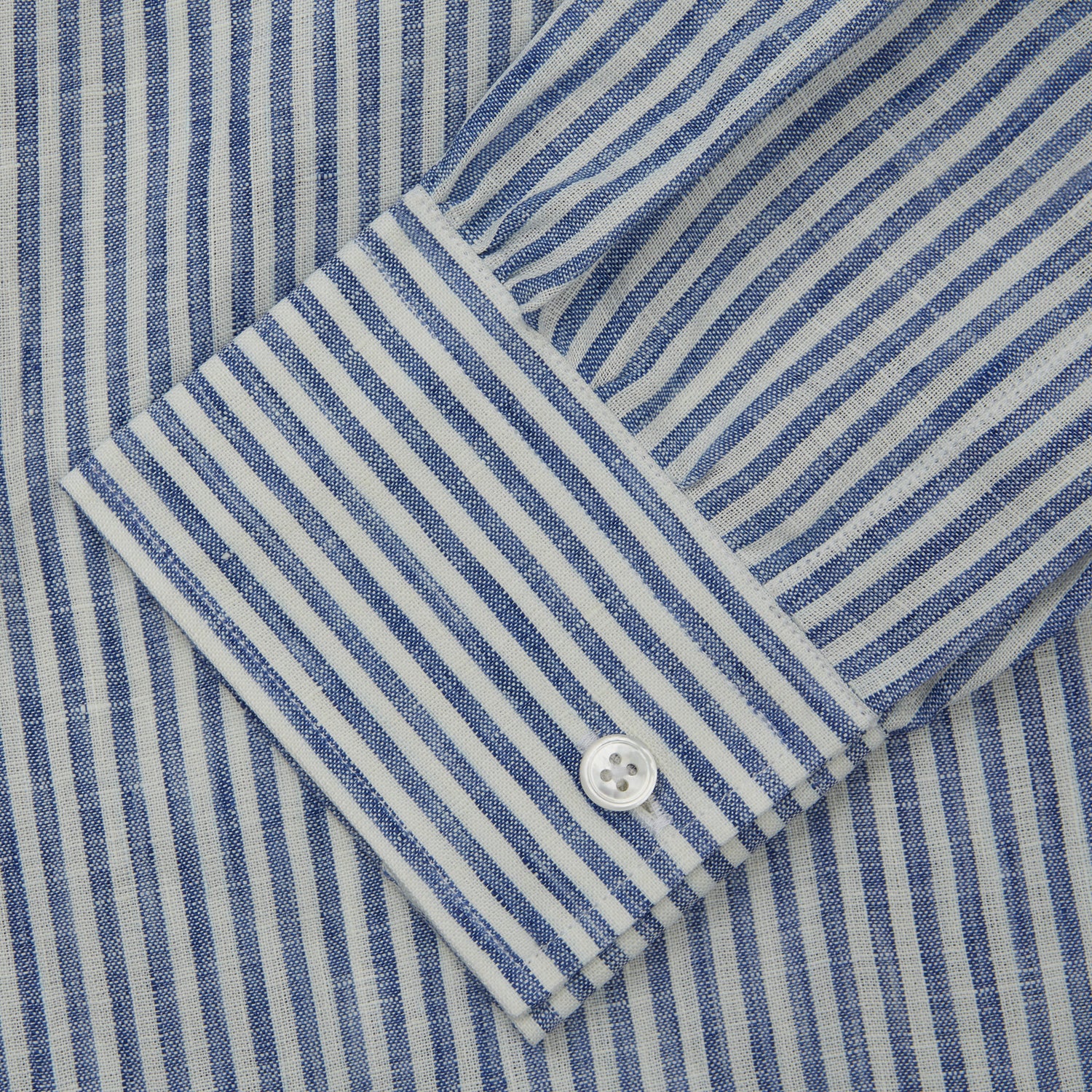 View 4 of product Sky Blue Linen Stripe Weekend Fit Shirt with Derby Collar