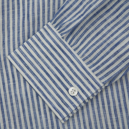 Sky Blue Linen Stripe Weekend Fit Shirt with Derby Collar Image 3