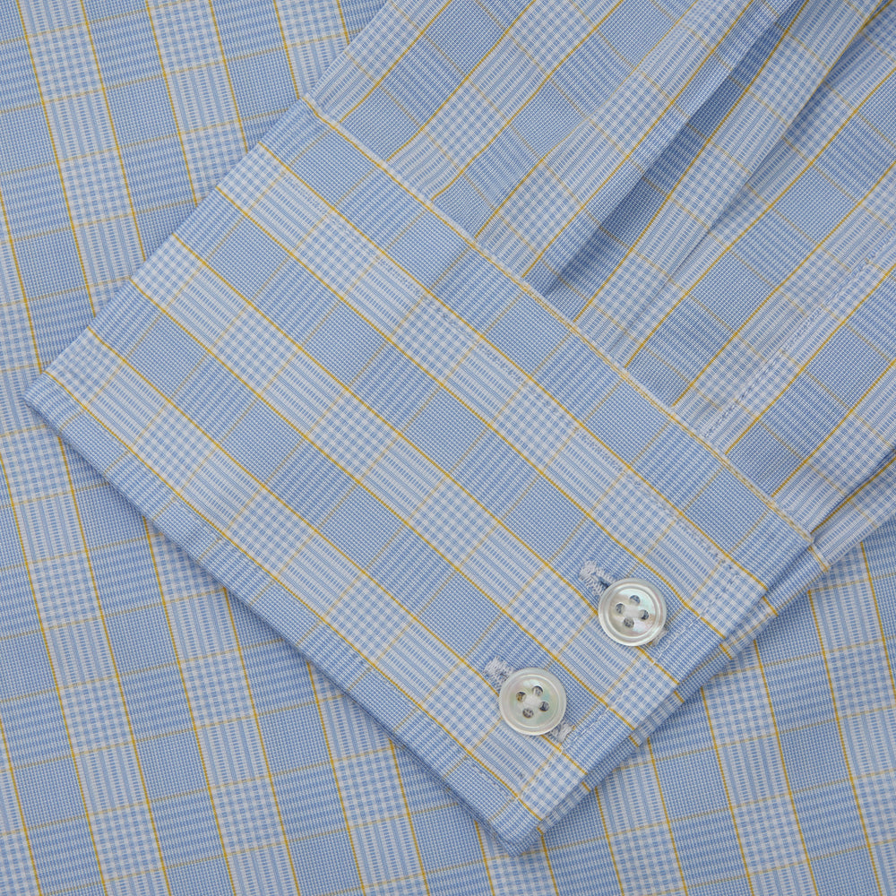 Yellow and Blue Glen Check Tailored Fit Shirt with Kent Collar