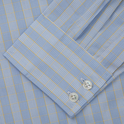 Yellow and Blue Glen Check Tailored Fit Shirt with Kent Collar Image 3