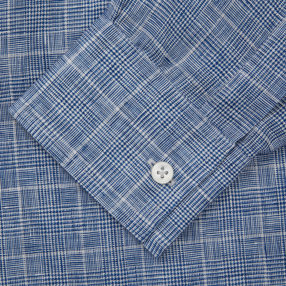 Indigo Linen Glen Check Weekend Fit Shirt with Derby Collar